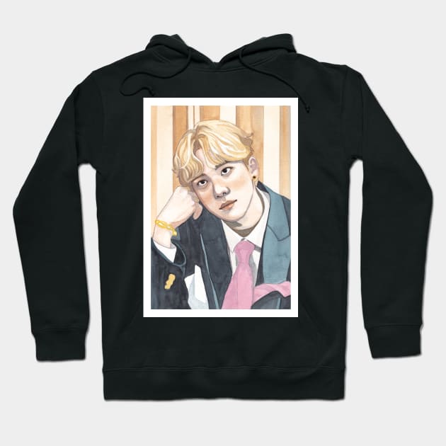 Jung Yunho ATEEZ Watercolour Painting Hoodie by NiamhYoungArt